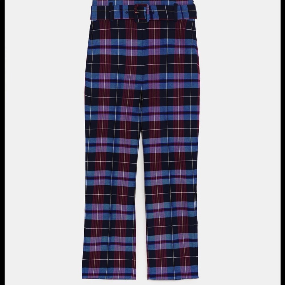 Zara Plaid Belted Trousers